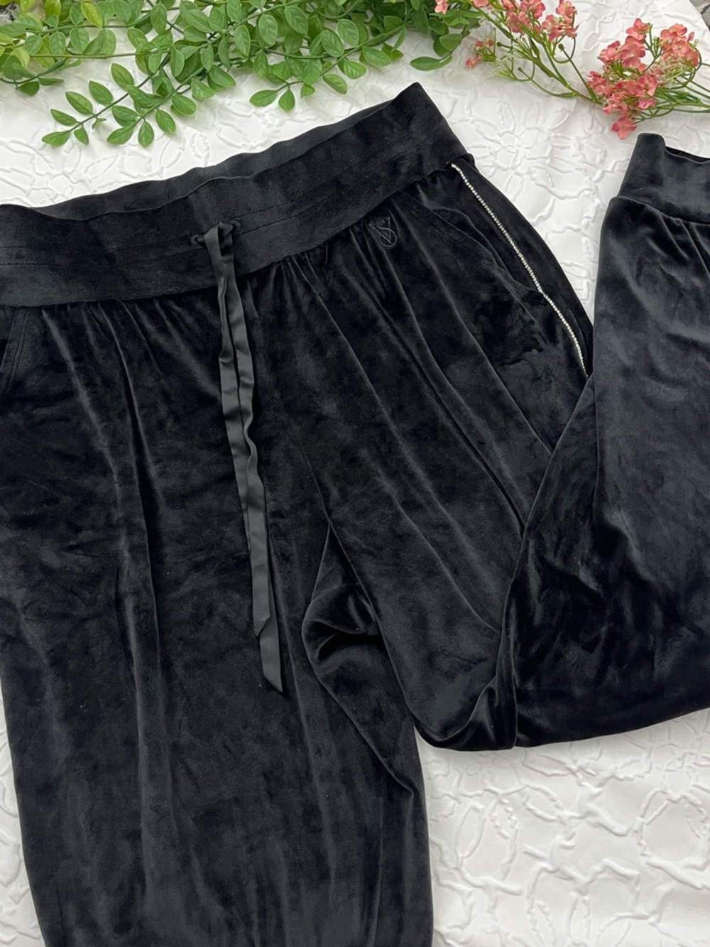 Victoria's Secret Black Velvet Joggers With Rhinestones size Large
